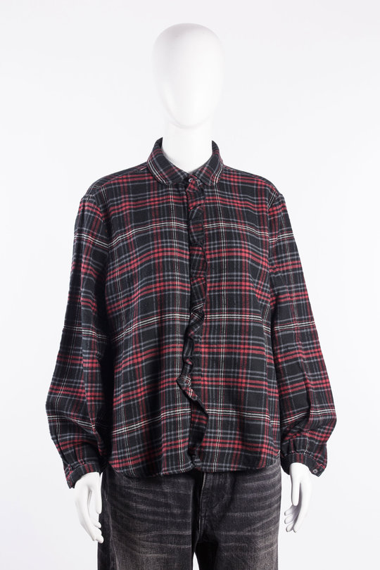 Bluse R13WR757 Shrunken Ruffle Shirt black red plaid, R 13