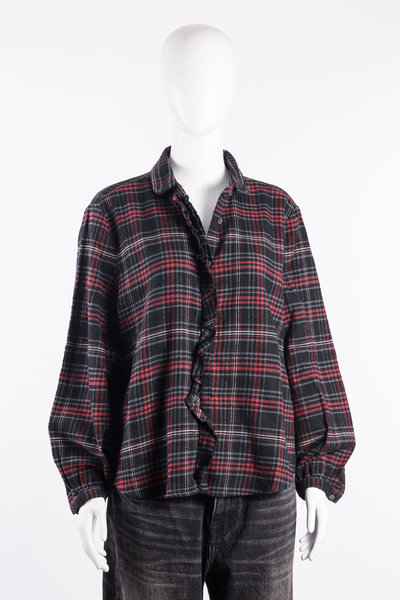 Bluse R13WR757 Shrunken Ruffle Shirt black red plaid, R 13