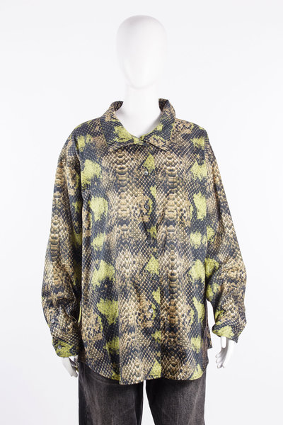 Bluse R13WR699 Tall Collar Boyfriend Button Up Shirt brown green snake, R 13